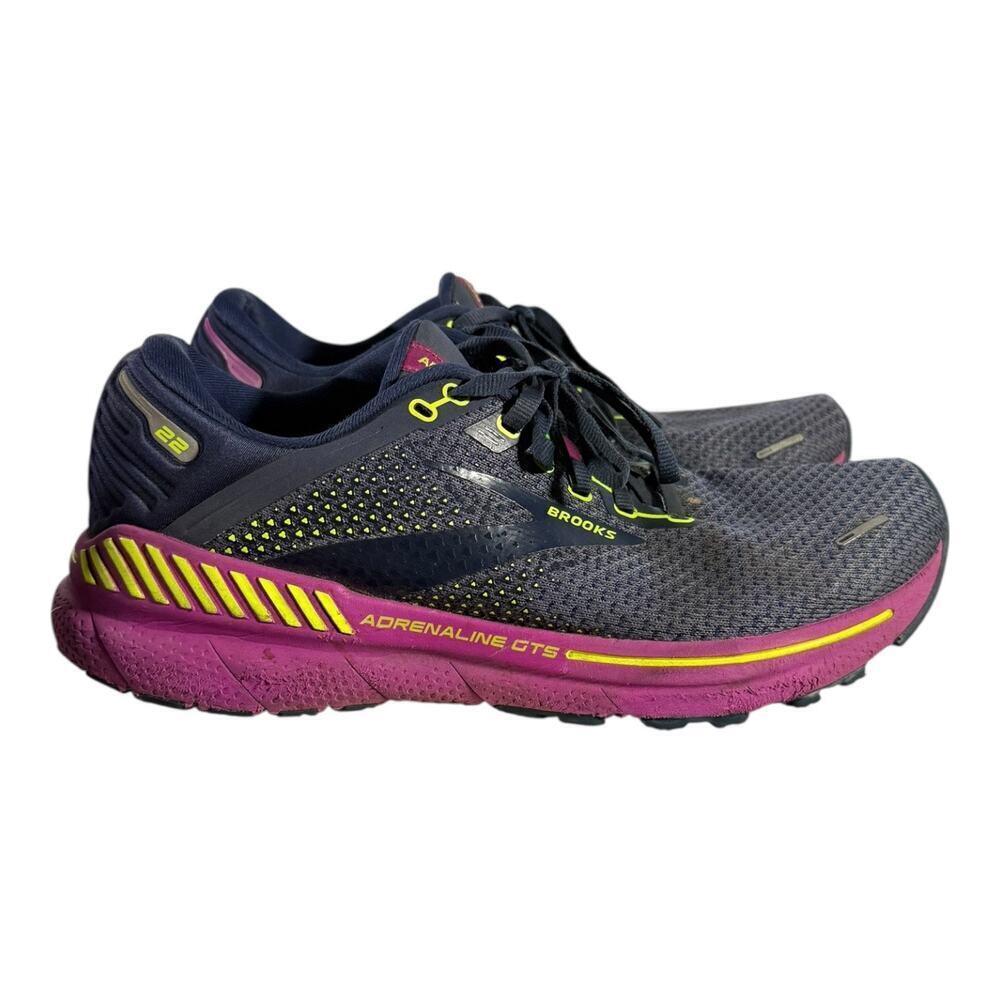 Brooks Adrenaline GTS 22 Women’s 11 Navy Purple Neon Running Shoes Medium B